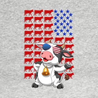 Funny American Flag Cow 4th Of july Independence Day T Shirt T-Shirt